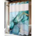 thumbnail image 4 of Turquoise Gold Marble No Hook Shower Curtain Waterproof, Bathroom Curtains with Snap in Liners and See Through Top Window, Abstract Teal Modern Geometric Hotel Style Bathtub Curtains Shower 72"Wx96"L, 4 of 8