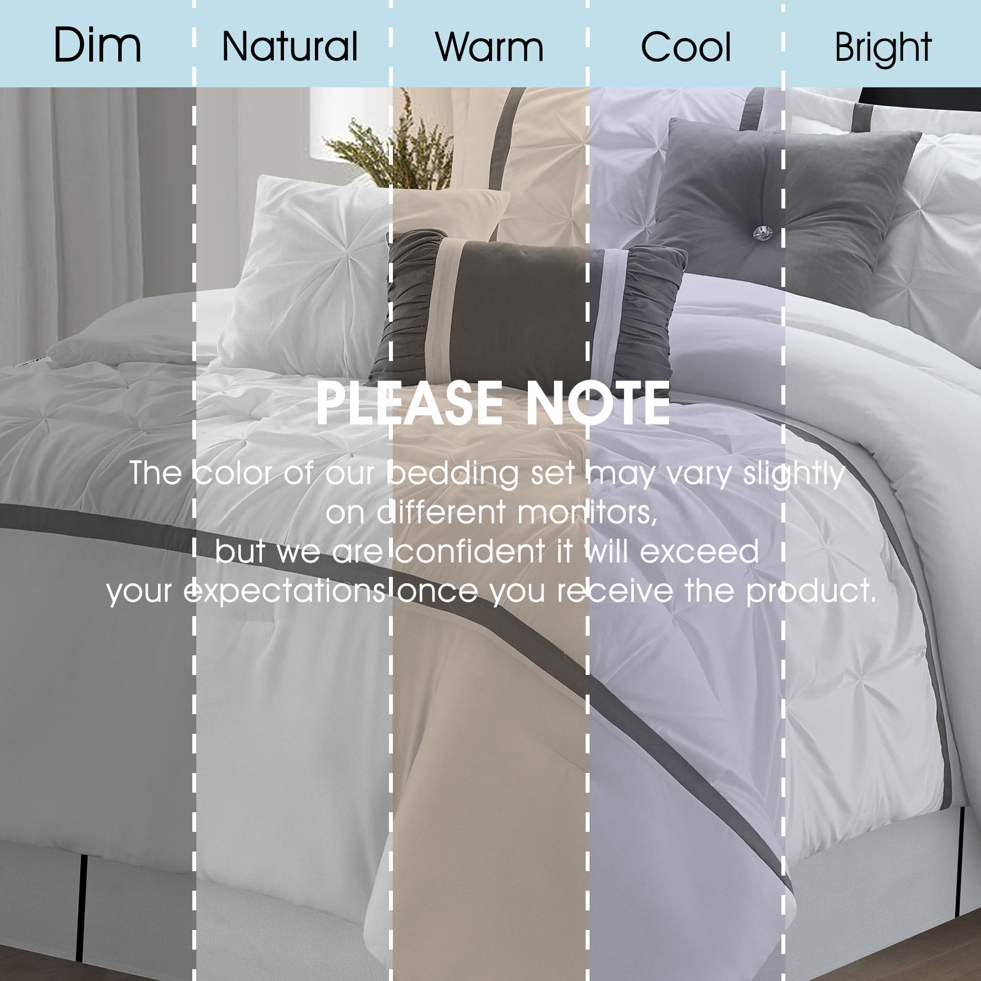 Lanco Selene Solid Print 7 Piece Queen Comforter Set , White, Fill Polyester, Patchwork, Premium Lightweight Microfiber