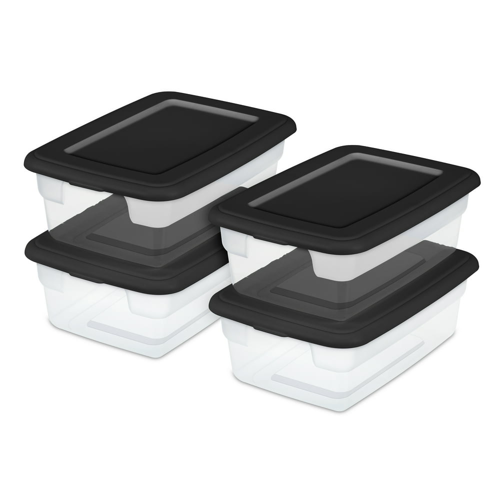 Sterilite 12 Quart Black Storage Box Set, 4 Count