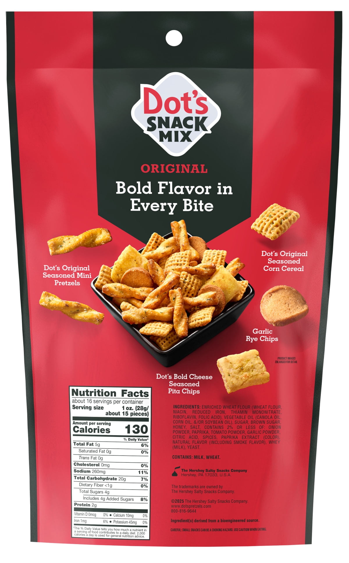Dot's Snack Mix, Original Flavor Mini Pretzels, Original Flavor Corn Cereal, Bold Cheese Pita Chips, and Garlic Rye Chips 14 oz