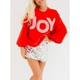 thumbnail image 3 of FOCUSNORM Pull de Noël Ample pour Femmes Imprimé Lettre Strass Manches Longues Col Rond Sweat-Shirt, 3 of 7