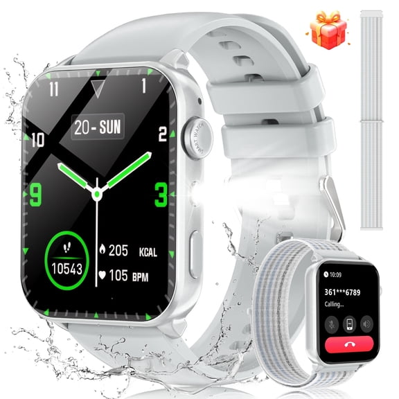 LUOMATE Smart Watch for Women Men, 1.91" Touchscreen Fitness Tracker, Bluetooth Calling, 100 Sport Modes, IP68 Waterproof, Pedometer, Message Notifications, Compatible with Android iPhone (Sliver)