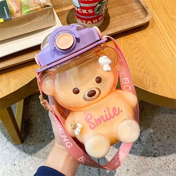 ACDANC Clear Bear Water Bottle, 47Oz BPA-Free Water Bottles Integrated Carrying , Removable Shoulder Strap, Cute Gift for Girl Women Gym Sports Outdoors