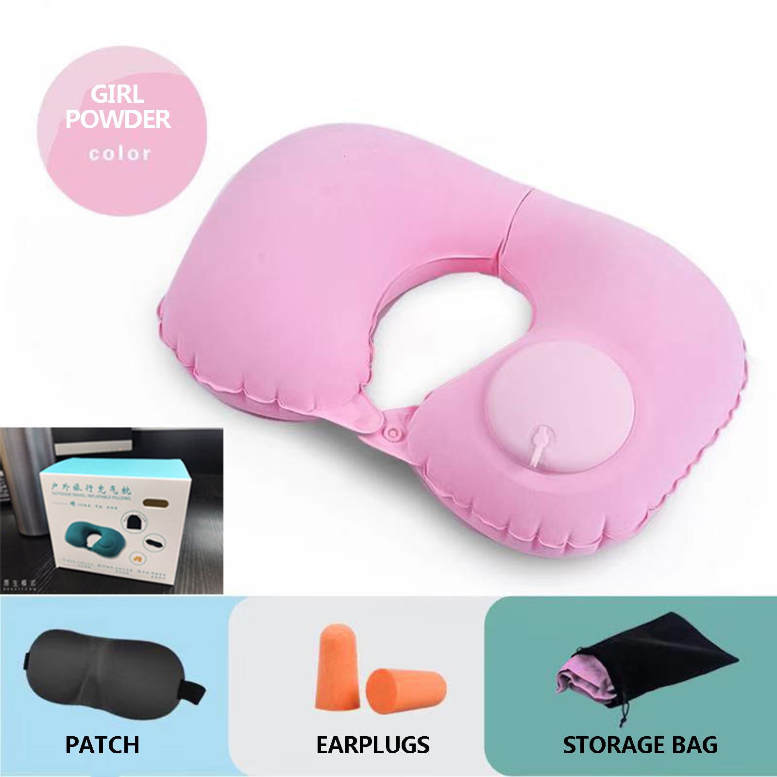 Details about   Soft Inflatable Neck Pillow U Shaped Head Support Cushion for Travel Plane Pink 