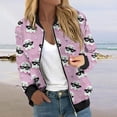 thumbnail image 2 of Chaqueta bomber con estampado de dibujos animados para mujer, ligera, con cremallera, informal, abrigo de moda, 2 of 5