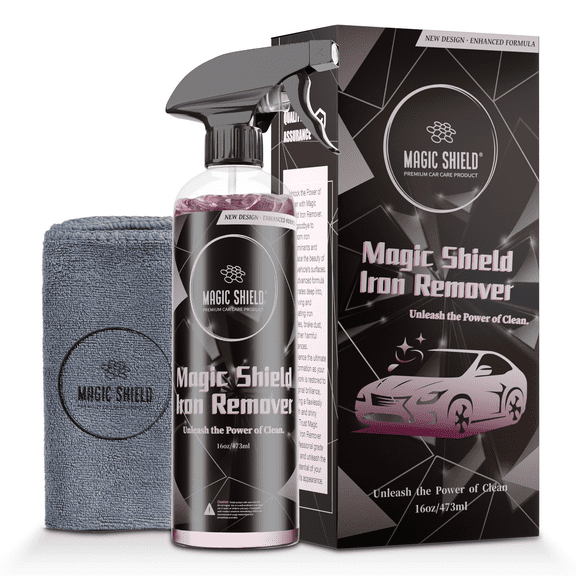 Magic Shield Iron Remover Spray for Cars 16oz - pH-Neutral Iron and Fallout Remover for Car, Motorcycle, RV & Boat | 5-Minute Reaction, Effective on Wheels & Paint | All-In-One Solution
