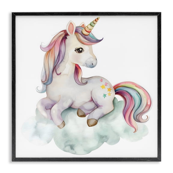 Stupell Industries Rainbow Unicorn on Cloud Black Framed Giclee Art, design by Creative Studio