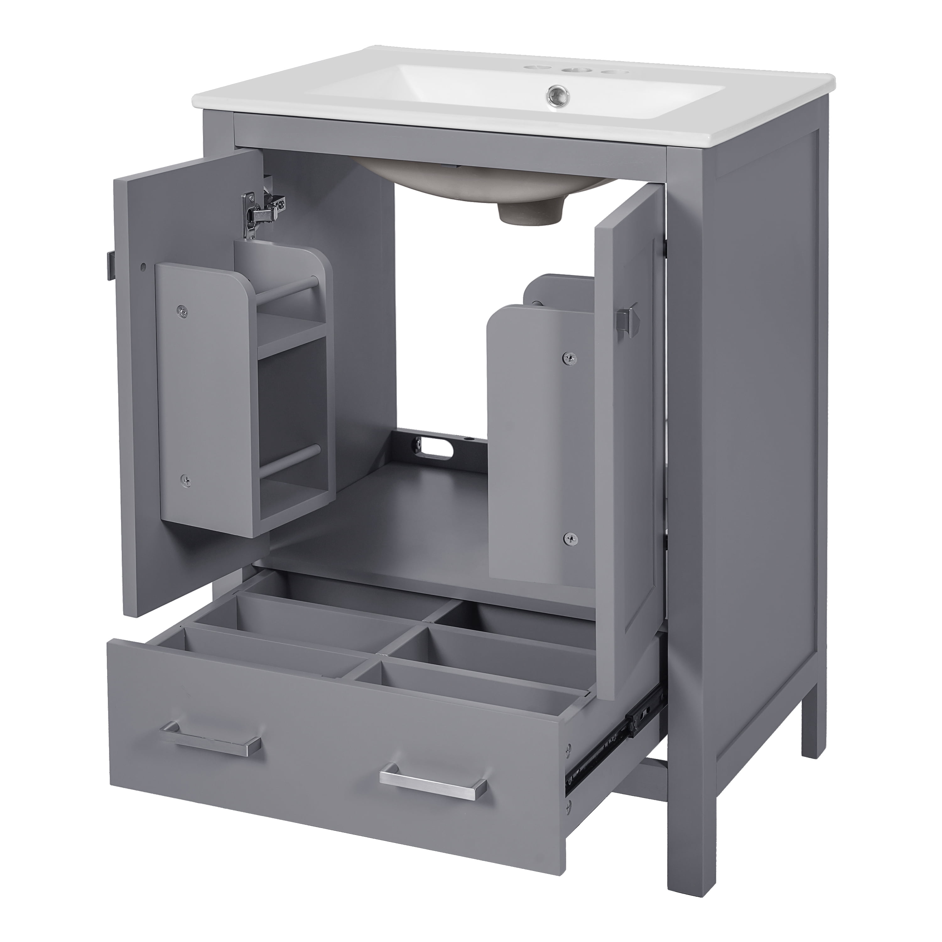 MAYEERTY 24" Bathroom Vanity - Undermount Basin, 2-Door 1-Drawer Cabinet, Double-Layer Door Shelf