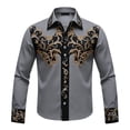 thumbnail image 4 of Western Retro Floral Print Long Sleeve Button Down Shirt for Cowboy Party and Outdoor Events Grey L, 4 of 4