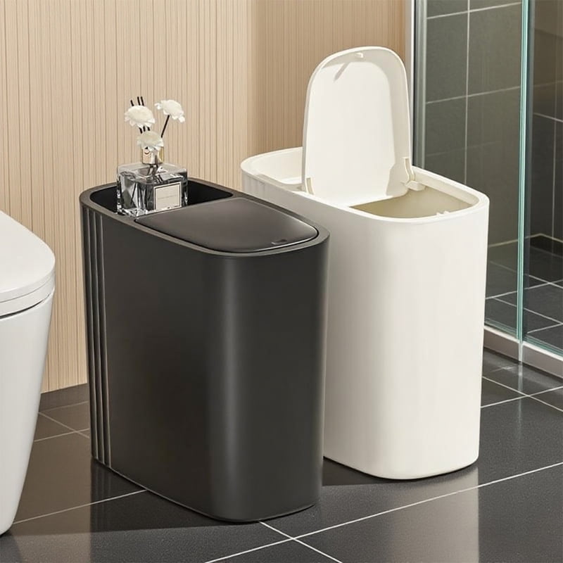 Large Capacity Bathroom Trash Can with Lid Odor-Sealing Oval Plastic Garbage Can for Kitchen, Bathroom, Bedroom, Living Room