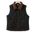 thumbnail image 2 of Htigea Women's Quilted Jackets Contrast Color Sleeveless Lapel Vest Lightweight Fall Waistcoat Snap Button Coats with Pockets Black XXXL, 2 of 3
