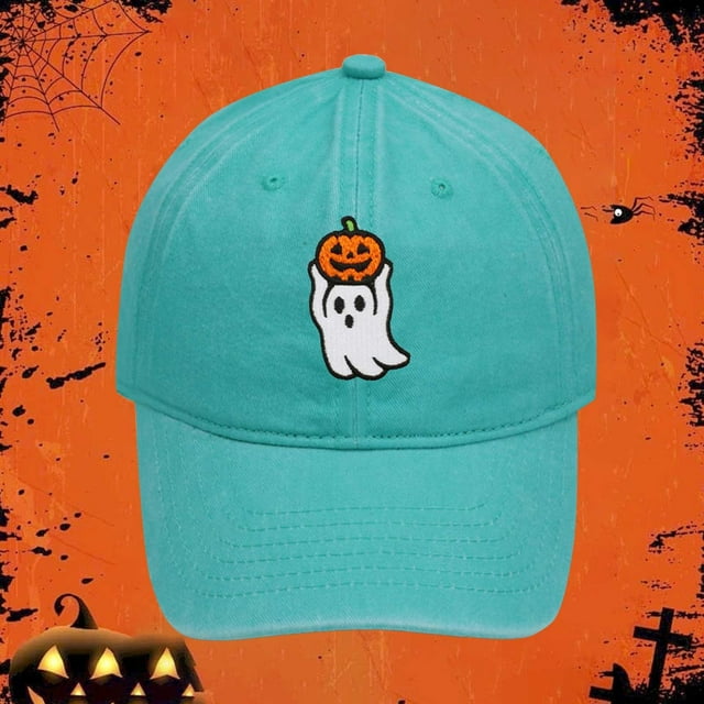 Halloween Embroidered Baseball Cap, Distressed Dad Hat with Owl and Pumpkin Design, Adjustable Unisex Cap for Outdoor Activities, Halloween Parties and Festive Autumn Events