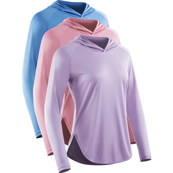 Cadmus Women's 3 Pack Workout Long Sleeve shirts UPF 50 Sun Protection Dry Fit Running Shirts with Hoods,Blue ,Pink, Purple