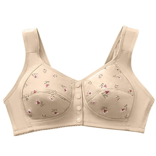 Soutien-gorge Grande Taille Sans Armature pour Femmes en Coton Doux Fin avec Boutons devant et Dos Ajusté