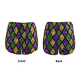 thumbnail image 5 of Xecao's Mardi Gras Shiny Green Purple for a double-layer running short for women, perfect for gym, tennis, and more, featuring a convenient pocket., 5 of 9