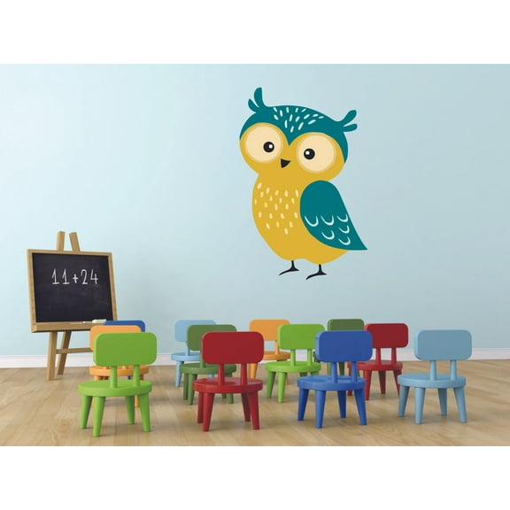 Cute Adorable Happy Green OWL bird Cartoon Character Wall Art Decal Vinyl Sticker Girls Boy Room Bedroom Nursery Kindergarten House Home Wall Decor Removable Peel and Stick Durable Quality 10x8 inch