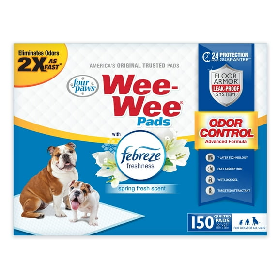 Four Paws Wee-Wee Odor Control Dog Training Pads with Febreze Freshness 22" x 23" (150 Count)