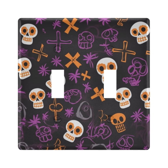 Haosy Light Switch Cover Plate 2 Gang Electrical Outlet Covers Skulls Crosses Plants Decorate Wall Plate 4.56”x4.48”