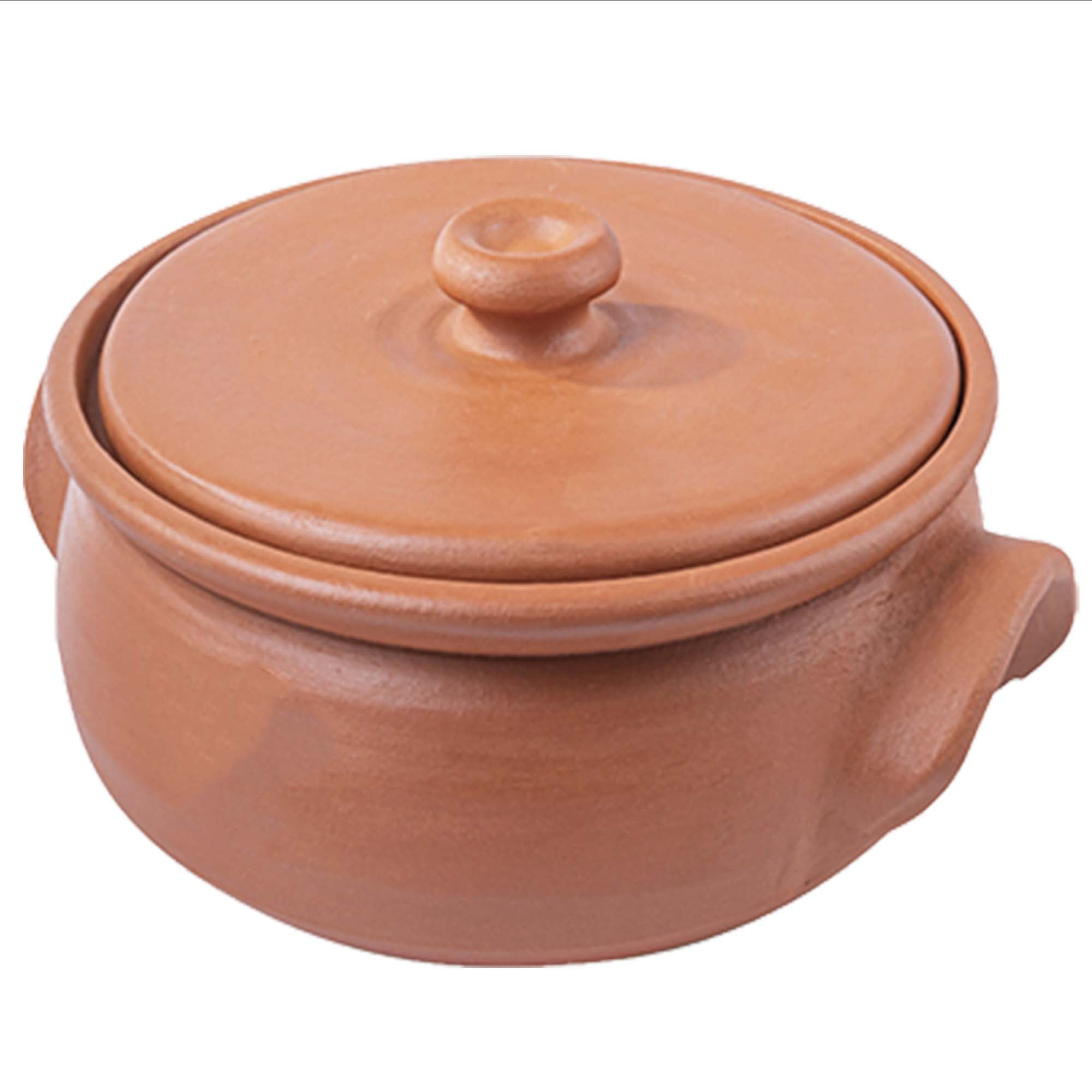 Village Decor Earthen clay cooking pot with lid (Porridge pot-2.1qt)