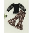 thumbnail image 4 of hirigin Girl Two Piece Set, Dot Long Lantern Sleeve Pleated Chest Tops Elastic Waist Leopard Print Flared Pants, 4 of 8