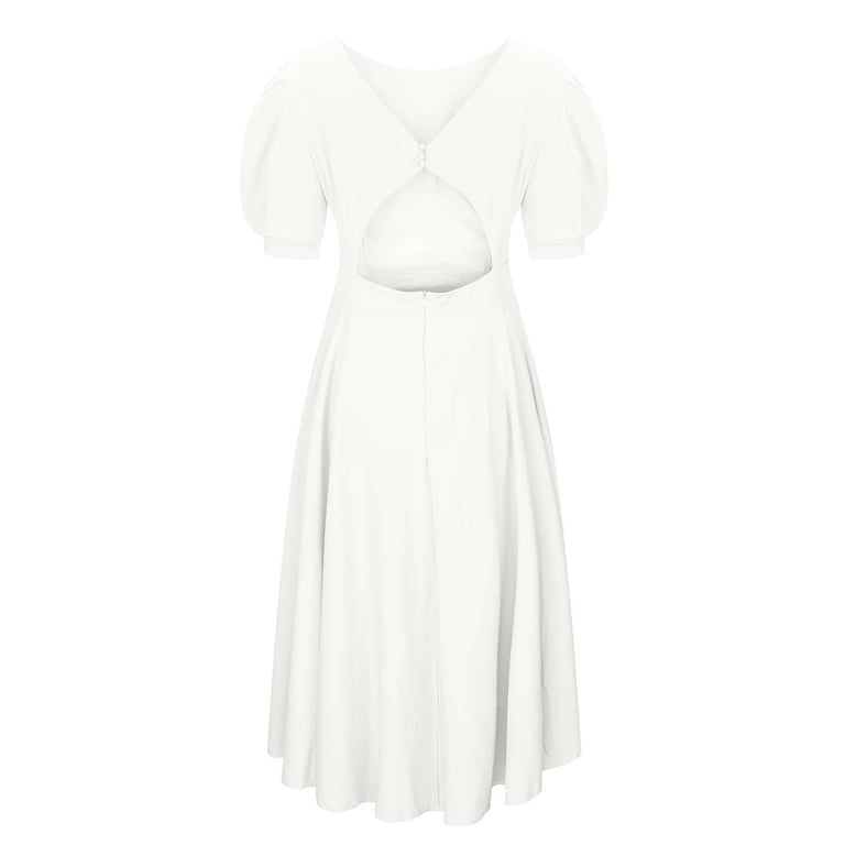 Bigersell Plus Size Dresses for Wedding Guest Woman Fashion Solid Short  Sleeve Large Swing Short Sleeve Mid Skirt Backless Dress Ladies Dresses  Regular Midi Dresses, Style 4343, White XXL - Walmart.com