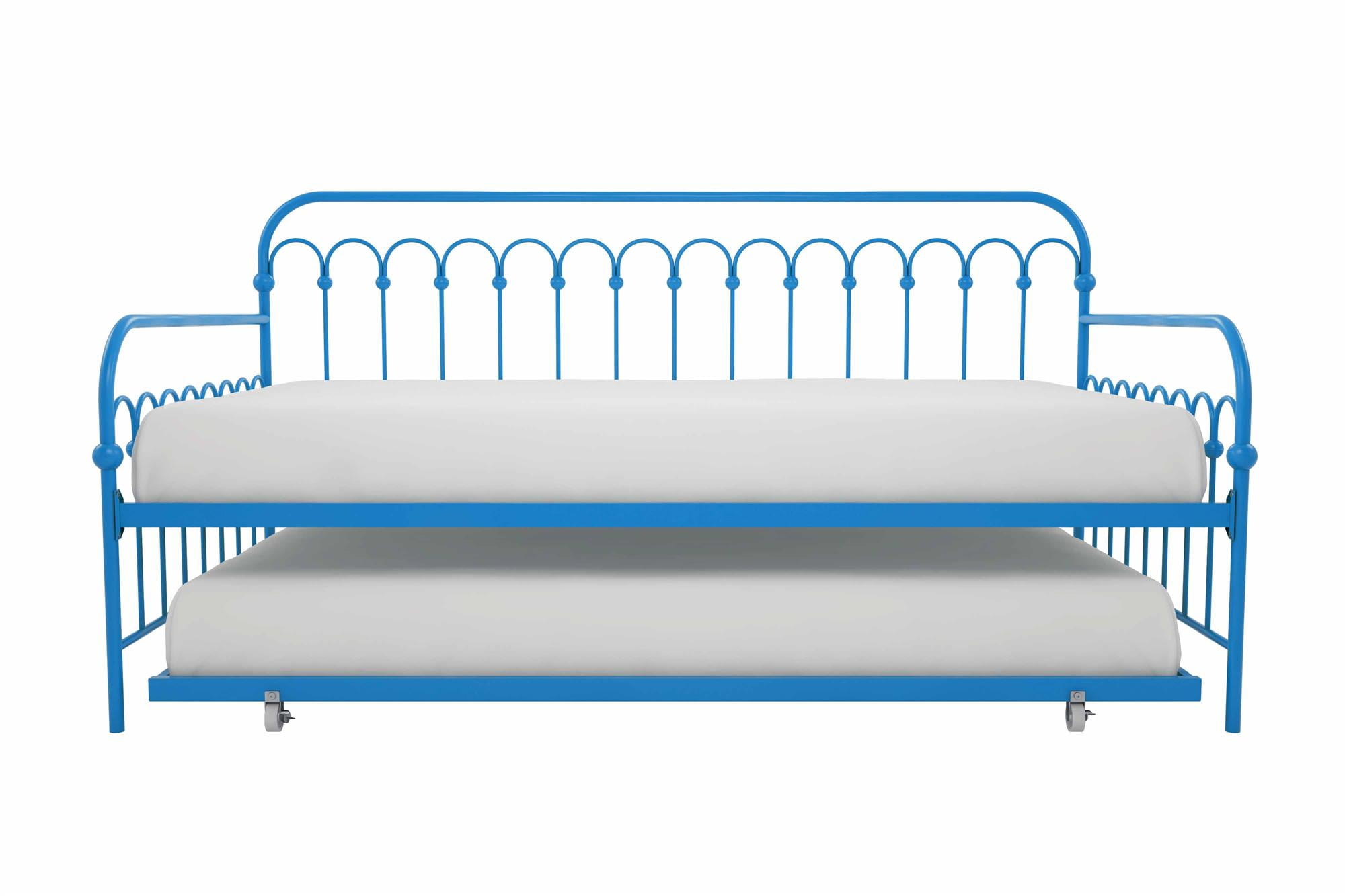 Novogratz Bright Pop Metal Daybed with Roll Out Trundle - Chic, Stylish, Space-Saving Design - Includes Sturdy Steel Slats (Turquoise, Twin)