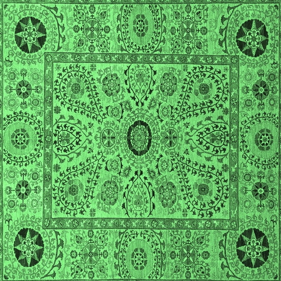 Ahgly Company Indoor Square Abstract Emerald Green Modern Area Rugs, 5' Square