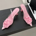 thumbnail image 2 of Zapatos de tacón alto con flores de seda decorativas para mujer, sexys, de PVC, con tira trasera, para fiesta, verano 2024, 2 of 6