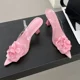 thumbnail image 2 of Zapatos de tacón alto con flores de seda decorativas para mujer, sexys, de PVC, con tira trasera, para fiesta, verano 2024, 2 of 6