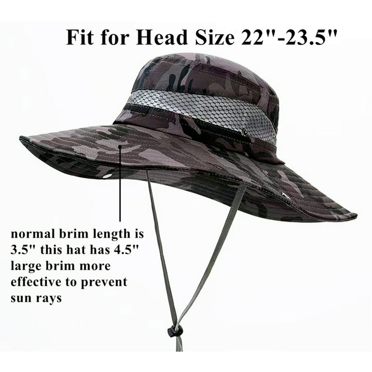 Men Outdoor Camo Bucket Hat with String Wide Brim Fishing Sun Protection  Cap Hat