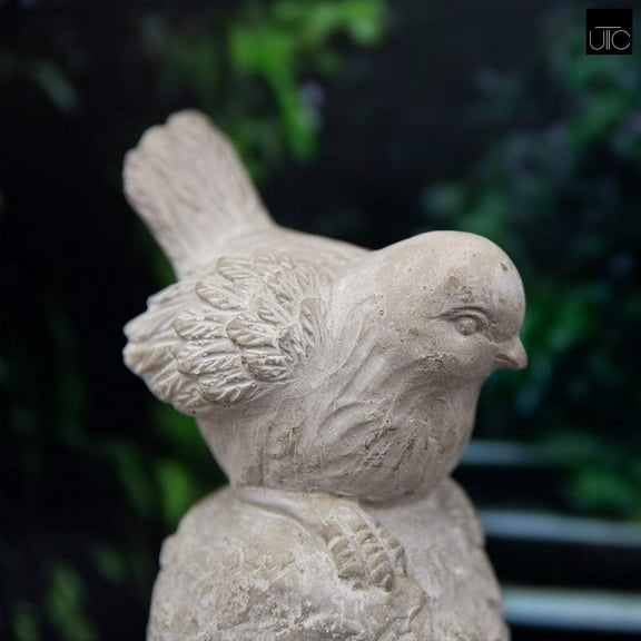 Urban Trends Collection 35722 Cement Sitting Bird Figurine with Head Downward on Base Gray