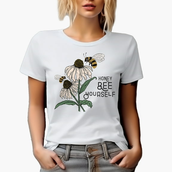 Honey Bee Yourself with Bees & Daisies Art Merch Gift, White T-Shirt, Small
