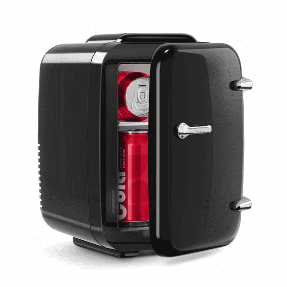 Mini Fridge, 4 Liter/6 Can Mini Makeup Fridge, 110V AC/ 12V DC Portable Thermoelectric Cooler&Warmer for Skincare, Drink, Cosmetic, Medicine, Small fridge for Bedroom, Office, Dorm, Car, Black