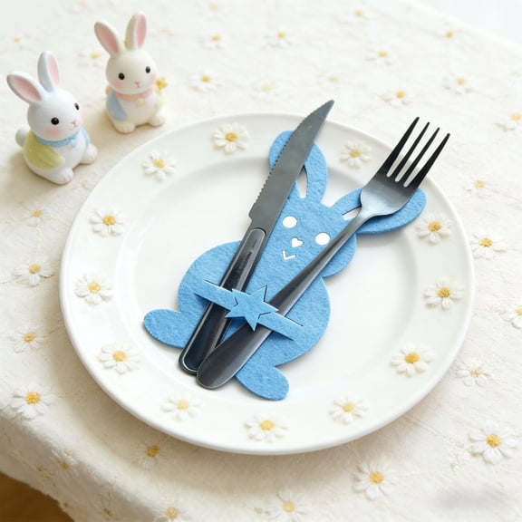 dajkiuy 4Pcs Easter Bunny Cutlery Pouch Set, Rabbit Silverware Holders, Cutlery Storage Bags, Festive Table Decor, Holiday Table Supplies, Easter Dinnerware Accessories, Spring Party Favors