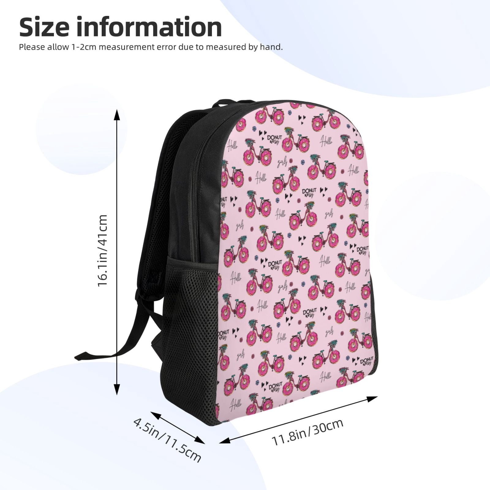 Xecao Bike with Donut Wheels Print School Backpack with Laptop Compartment Small Travel Laptop Backpack for Women Men Waterproof College Backpack Simple School Bag