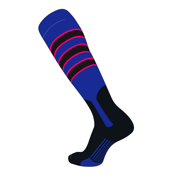 TCK Elite Baseball Knee High Stirrup Socks (D, 7in) Royal, Hot Pink, Black - B (S)