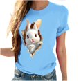 thumbnail image 4 of Tops de Cuello Alto para las Mujeres Amante Impreso Camiseta Cuello Redondo Manga Corta, Poliéster Spandex, 4 of 6