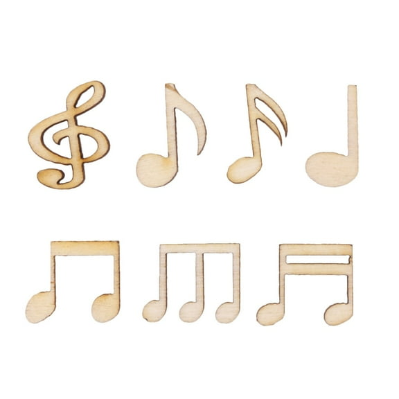 100PCS DIY Doodle Educational Toy Musical Notes Natural Wooden Slice Scrapbooking Embellishments DIY Craft Decor (Burlywood)