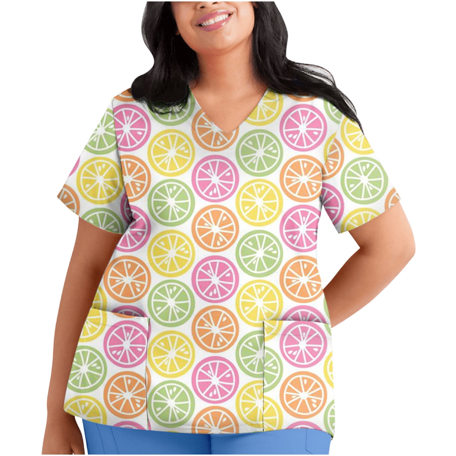 plus size printed scrub tops