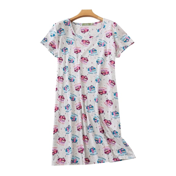 Summer Sales LSONABXA Saving $5 Nightgown for Women Cotton Short Sleeve Nightshirts Casual Print(Hot Pink,XL)