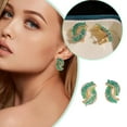 thumbnail image 3 of GHSOHS Gold Hoop Earrings Green Earrings Curved Green Earrings Sparkling CZ Earrings Women's Jewelry Gift Gold Hoop Earrings Gold Fashion Earings Ear Ring, 3 of 8