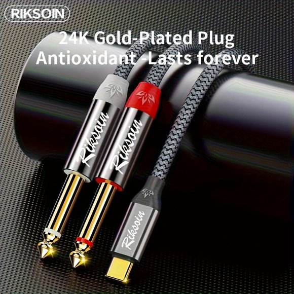 CNKOO High Quality Lossless Transmission Audio Cable Type-C to Dual 6.35mm Stereo Audio Cable Y Splitter Cable  Suitable for Smartphones  Laptops  Amplifiers  Mixing Consoles  Speakers ZZ