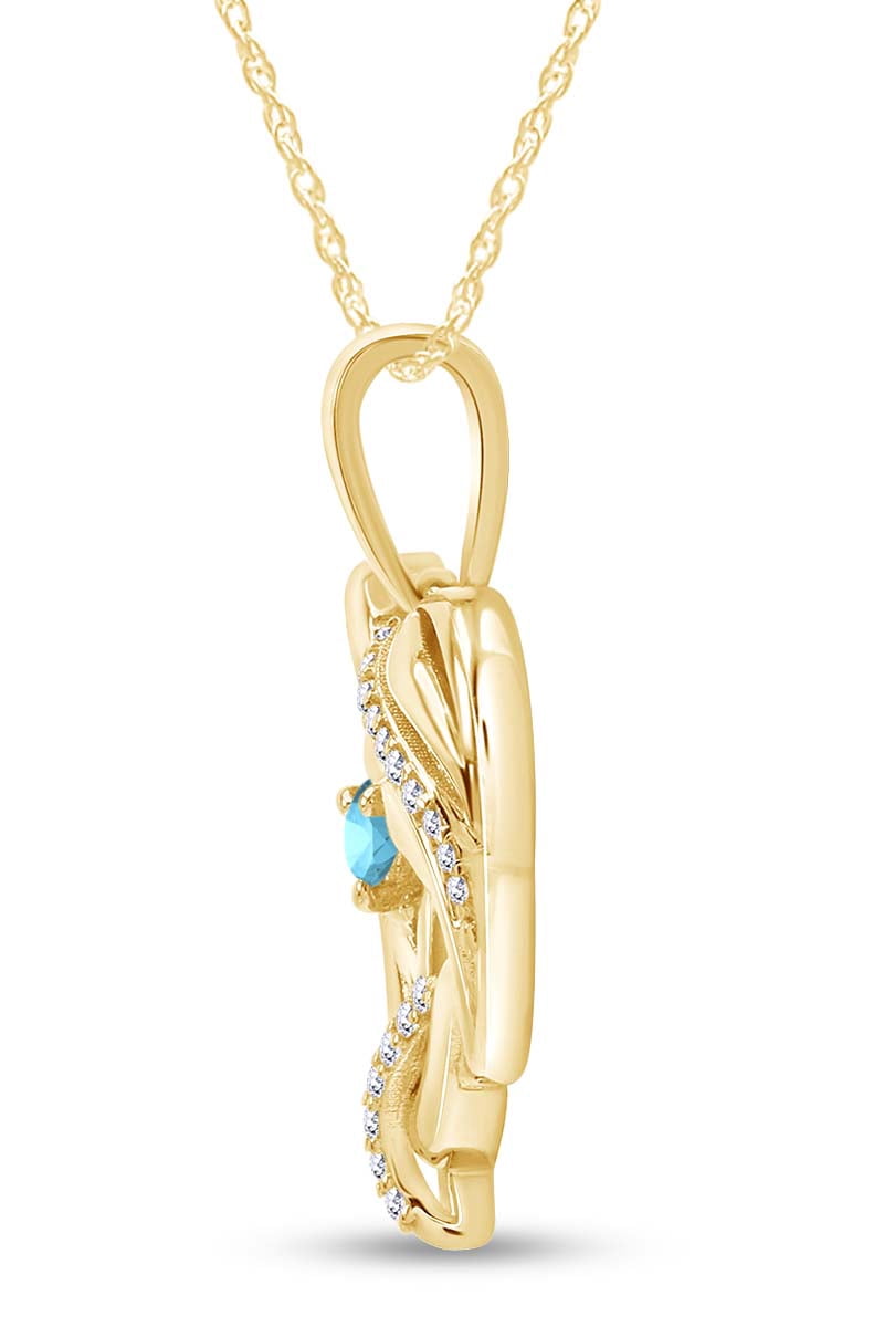 AFFY Aquamarine & White Cubic Zirconia Mom Heart Pendant Necklace 14k Yellow Gold over Silver