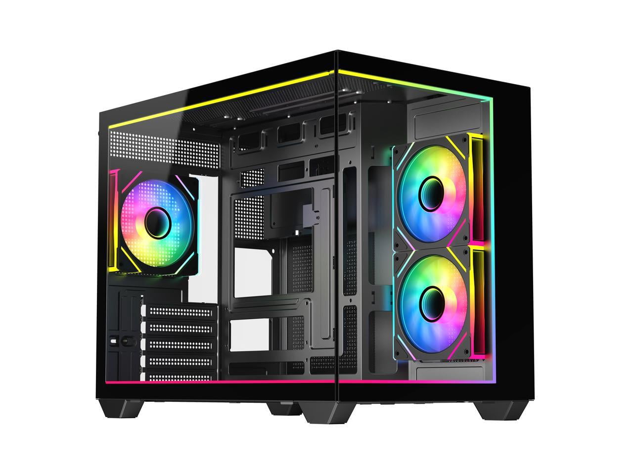 DIYPC IDX4-MicroATX-ARGB Black USB3.0/ Type C Tempered Glass Micro ATX Gaming Computer Case w/ Dual Tempered Glass Panel and 3 x ARGB PWM Fans (Pre-Installed). Integrated ARGB Light Strip