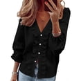 thumbnail image 2 of Uootdi Womens Ruffle Blouses V Neck Button Down Ruffled Trim Long Sleeve Shirts Office Commute Casual Tops Tunics Gift, 2 of 8