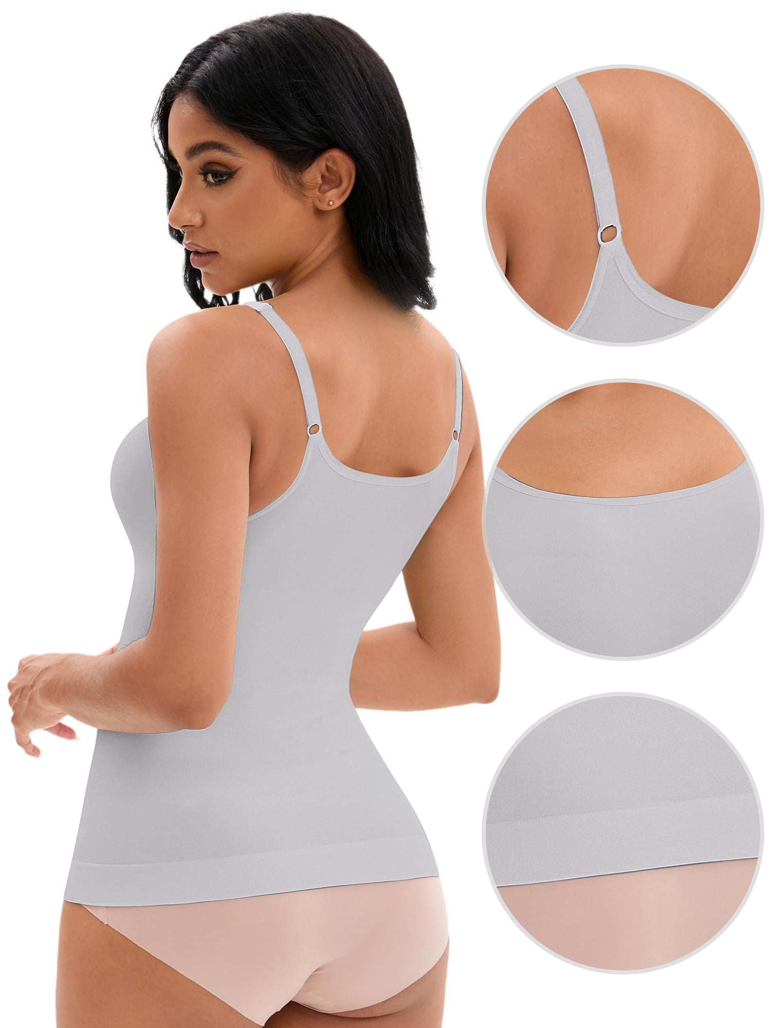 DARING DIVA Women's Adjustable Straps Tops No Trace Body Shaper Camisoles XS Light Gray