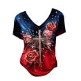 thumbnail image 4 of MEICHEN Women's V Neck Butterfly & Rose Print T Shirt Patriotic Glitter Graphic Casual Top, 4 of 4