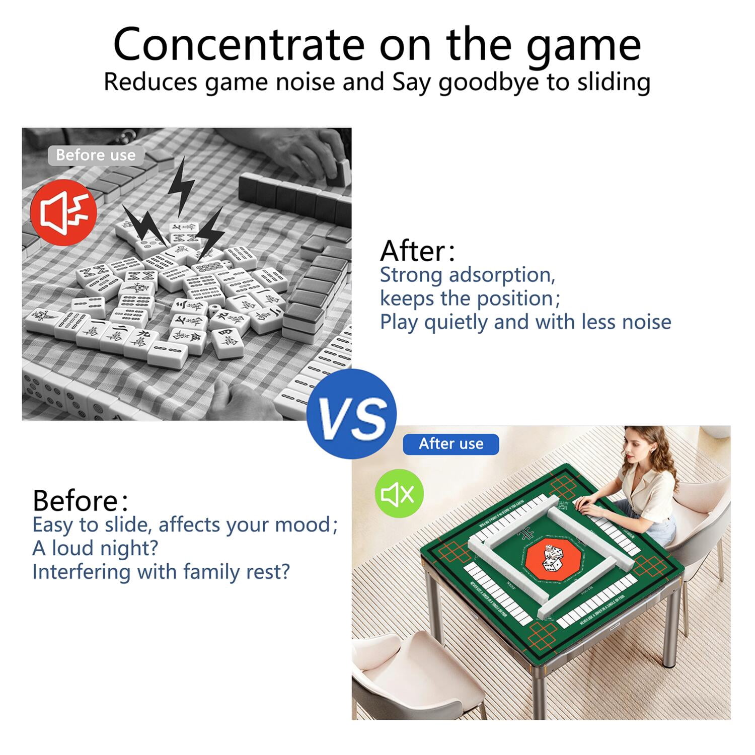 Green Mahjong Mat with Rules, 31.5*31.5in Anti Slip American Mahjong Mat for Table, Noise Reduction, Neoprene Mah jongg Mats with Carrying Bag & 3 Dices, Mahjong Supplies Gift, Board Tile Games Mats