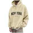 thumbnail image 2 of Hoodies for Men Letter Print Graphic Oversized Sweatshirt Casual Long Sleeve Pullover with Pockets New York Text Graphic Brown 2XL, 2 of 5