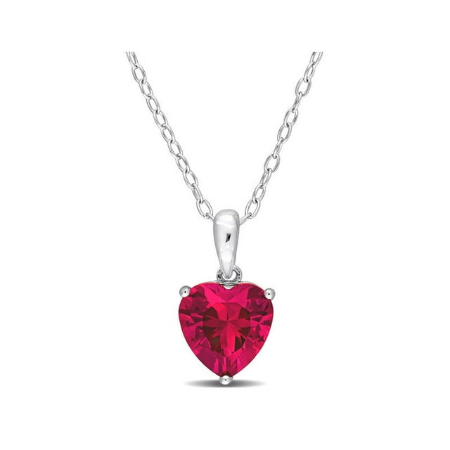 2.84 Carat (ctw) Lab-Created Ruby Heart Solitaire Pendant Necklace in Sterling Silver with Chain